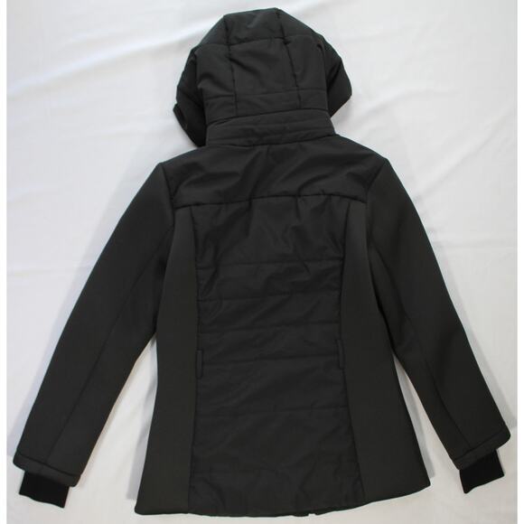 Michael Michael Kors Hooded Puffer Jacket S Black Mixed Media Zip - Picture 4 of 11
